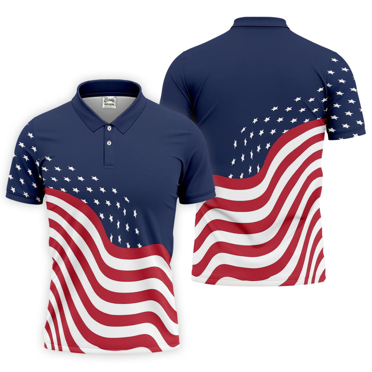 Red White Blue Wavy Stripes And Stars 4th Of July Patriotic Golf Shirt, 250 Years Golf Shirts For Men