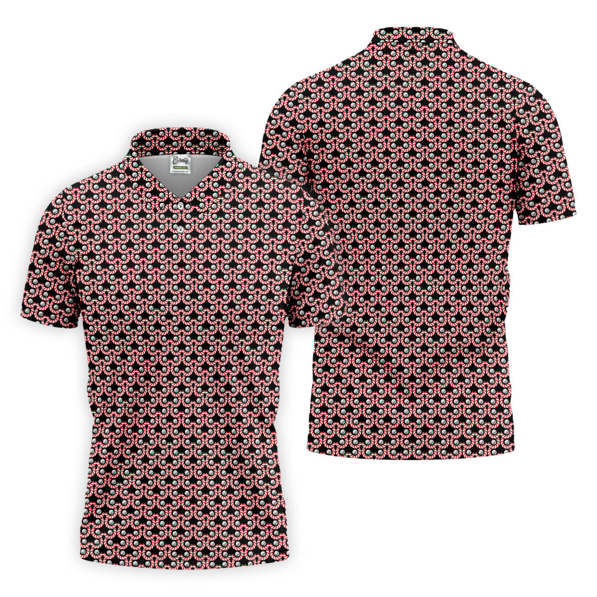 Golf Ball Candy Cane Golf Shirt, Fun Golf Shirts For Men, Golfing Apparel, Golf Shirts For Men
