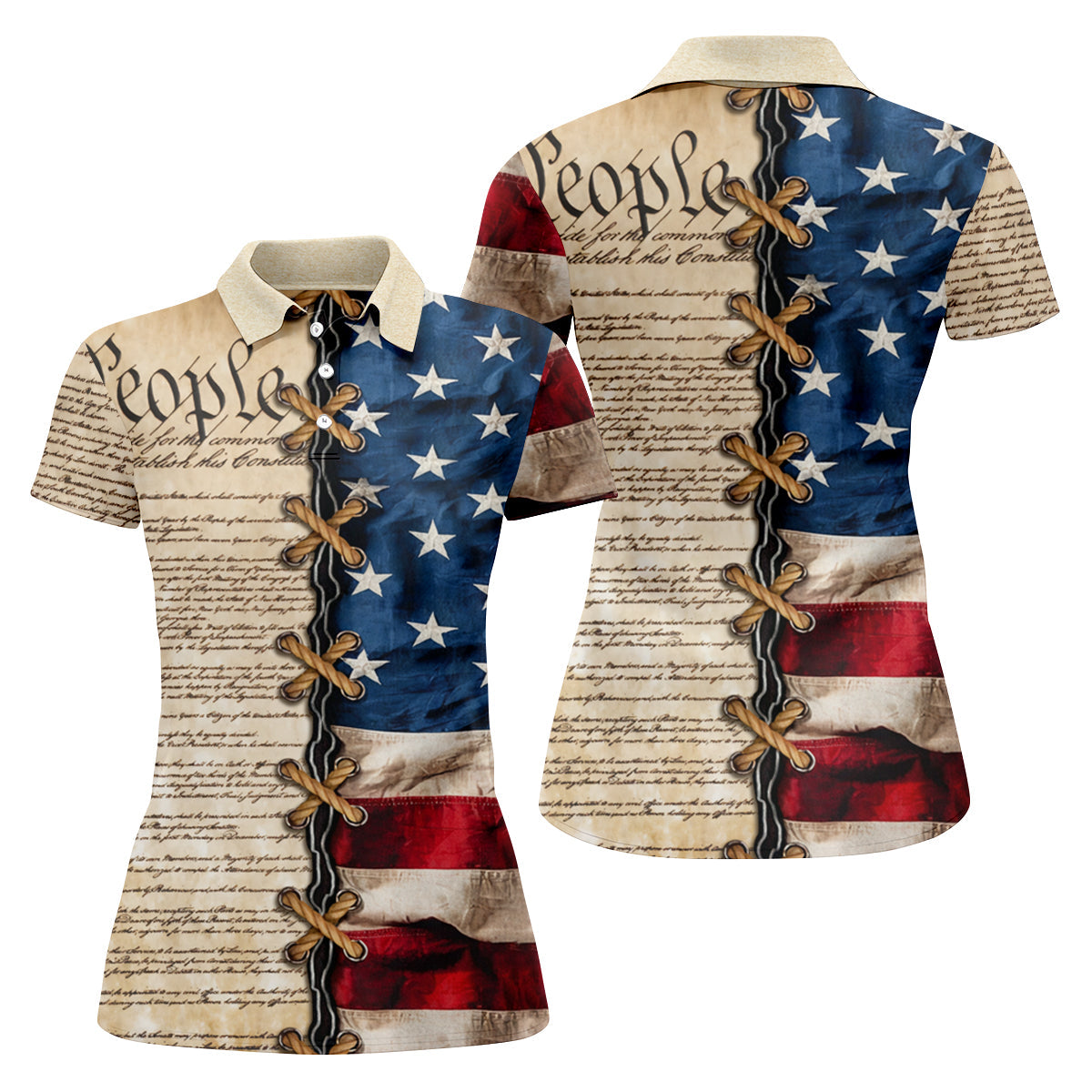 We The People Preamble Patriotic 4th Of July Beige Golf Shirt, 250th Anniversary Women's Golf Tops