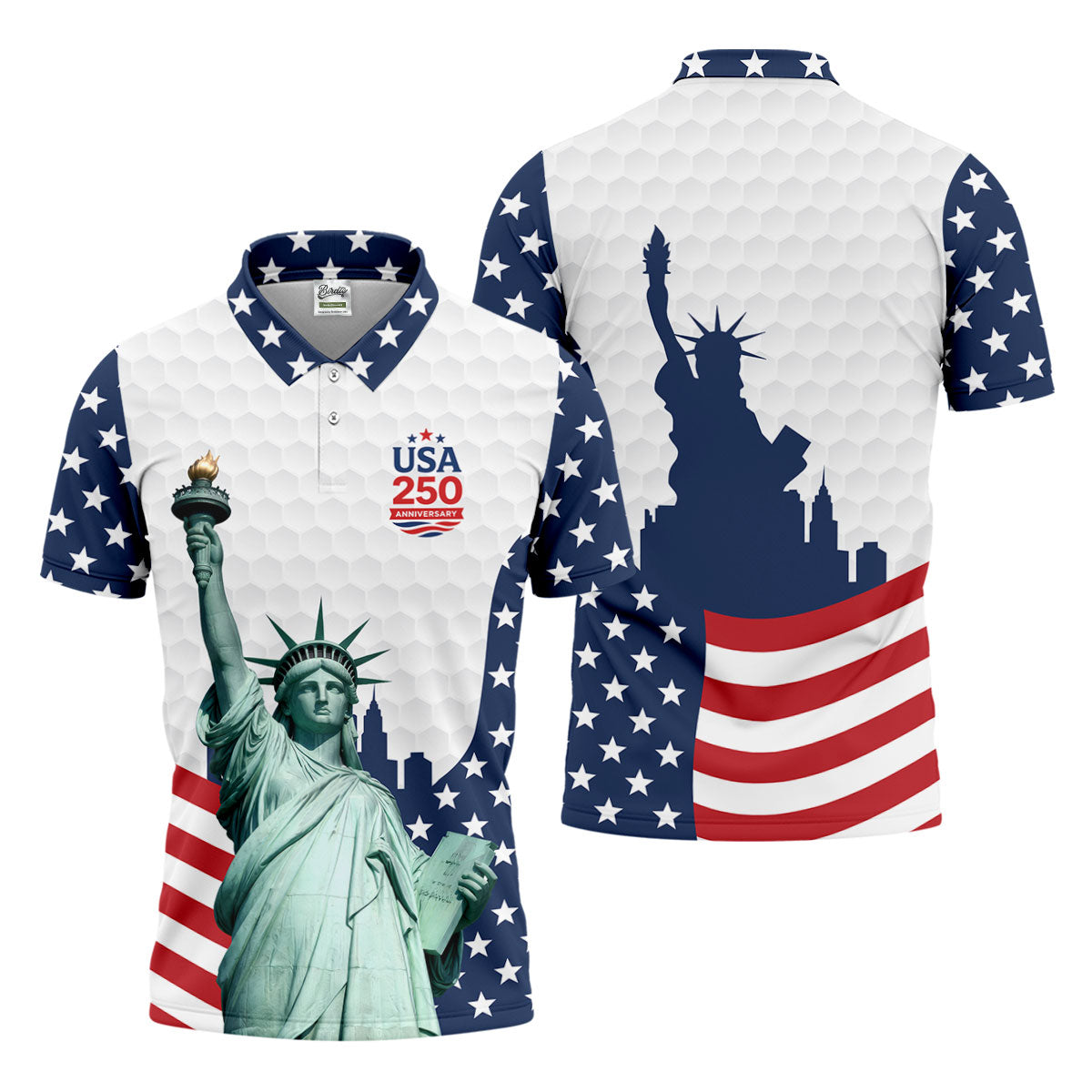 USA 250 Anniversary Statue Of Liberty White Golf Shirt, Patriotic Golf Shirt, 4th Of July Golf Shirts For Men