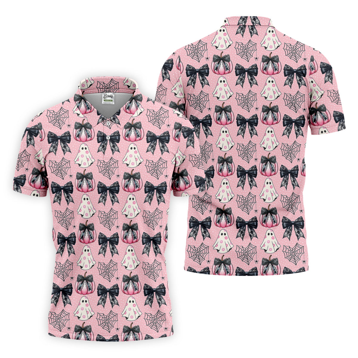Coquette Pumpkin Boo Pink And Black Cute Golf Outfit, Fun Golf Shirts For Men, Golfing Apparel