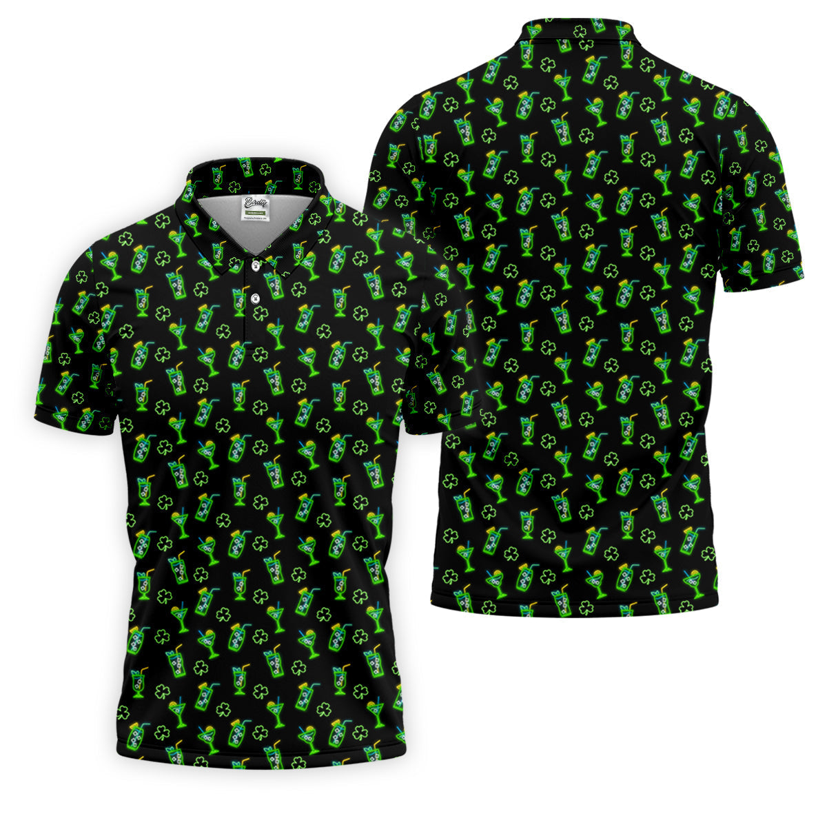 Neon Green Cocktails Three Leaf Clover St Patrick's Day Golf Shirt, Golf Gift For Men, Golf Shirts For Men