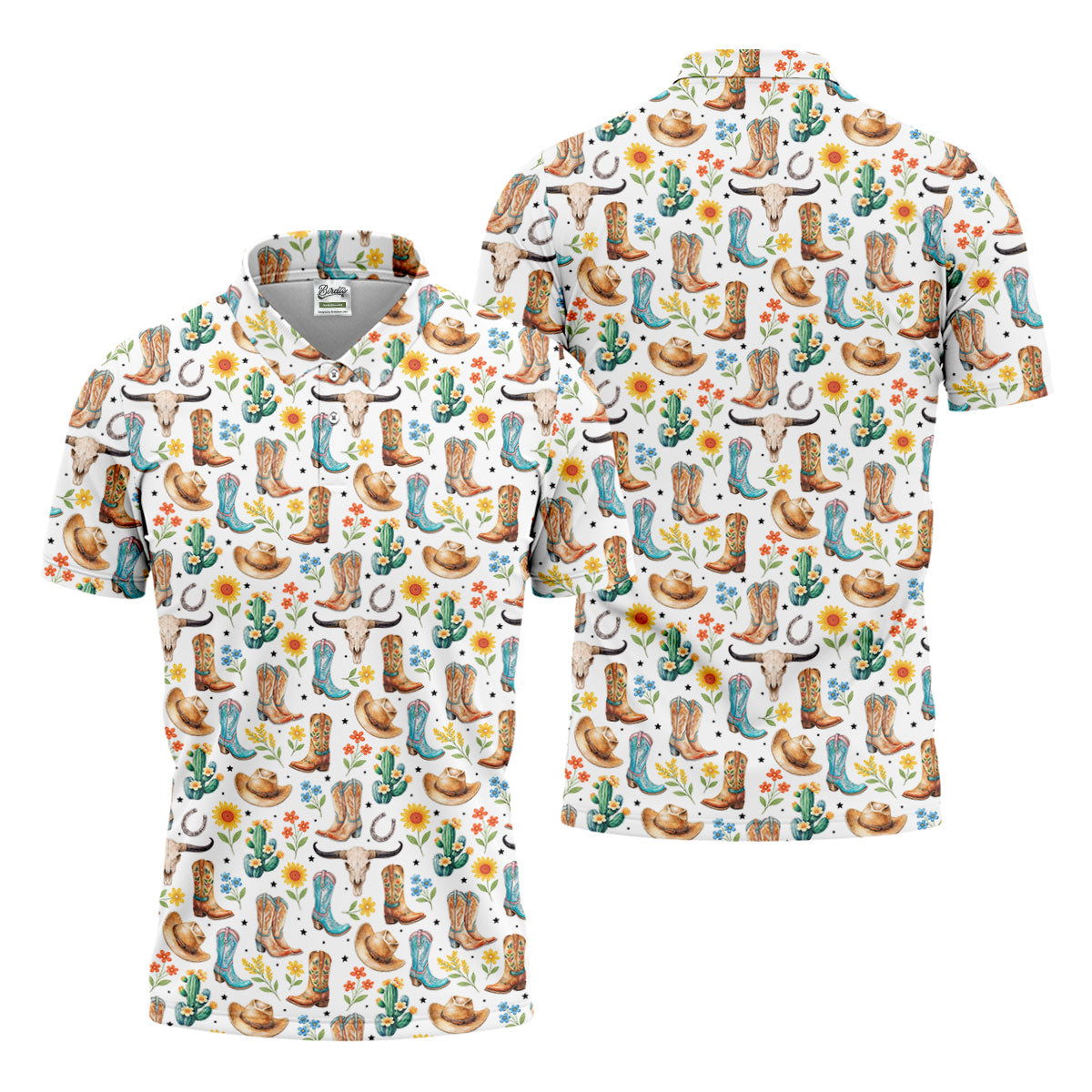 Western Cowboy Boots Floral Pattern Golf Shirt, Mens Golf Apparel, Golf Polo Shirts For Men