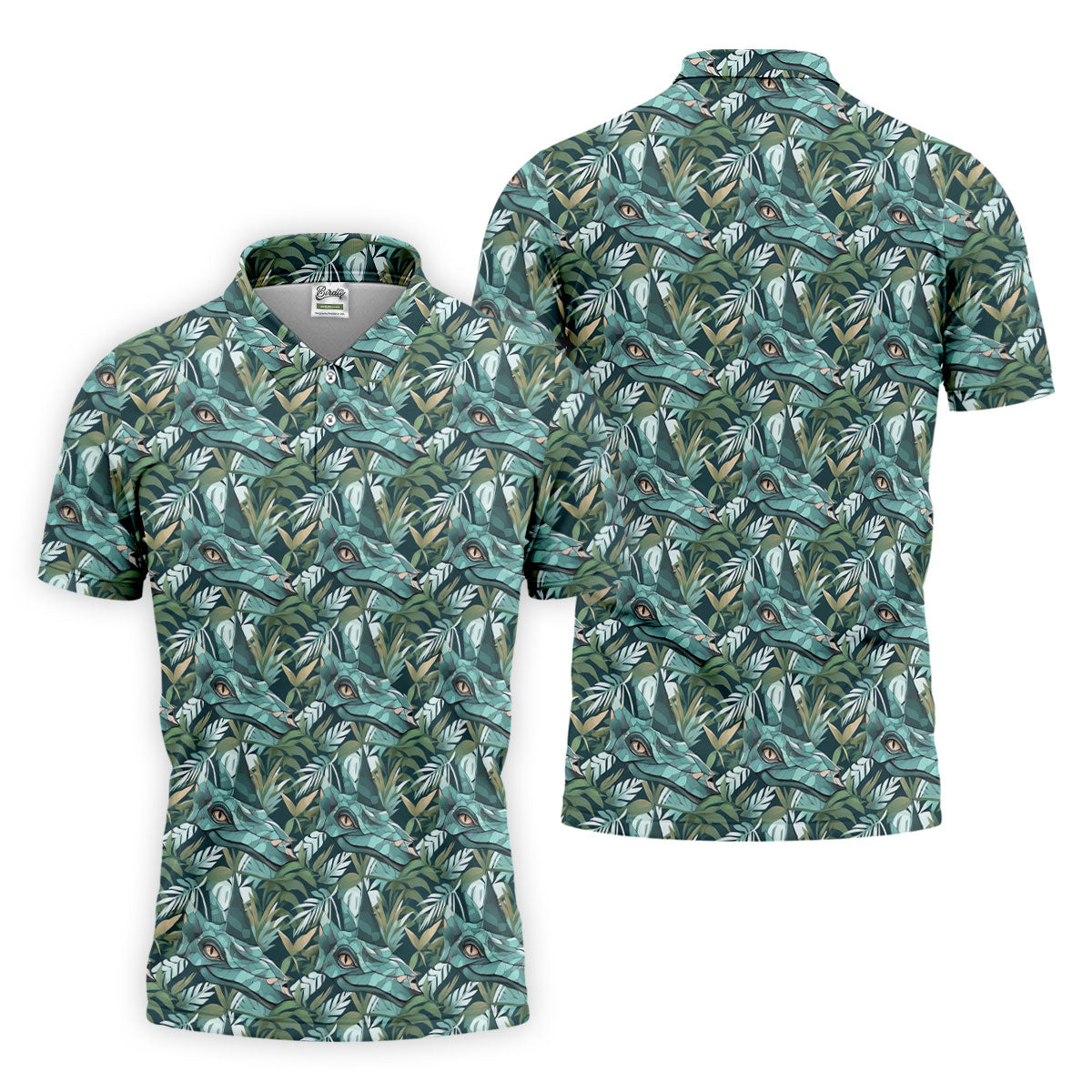 Dinosaur Head Tropical Vibe Golf Tops For Men, Polo ShirtFor Men, Golf Shirts For Men