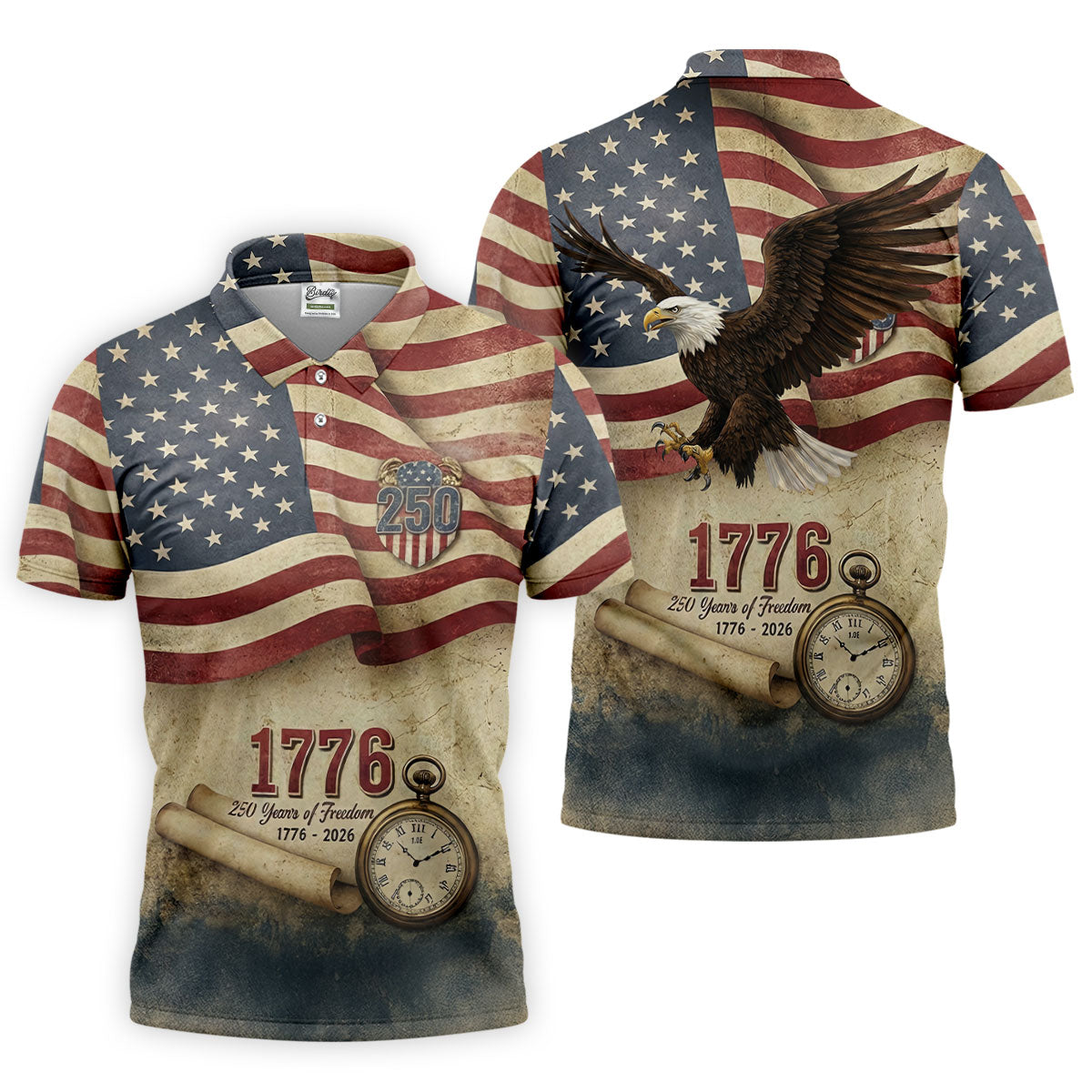 250 Years Of Freedom Vintage Golf Shirt, 4th Of July Patriotic Golf Shirts For Men