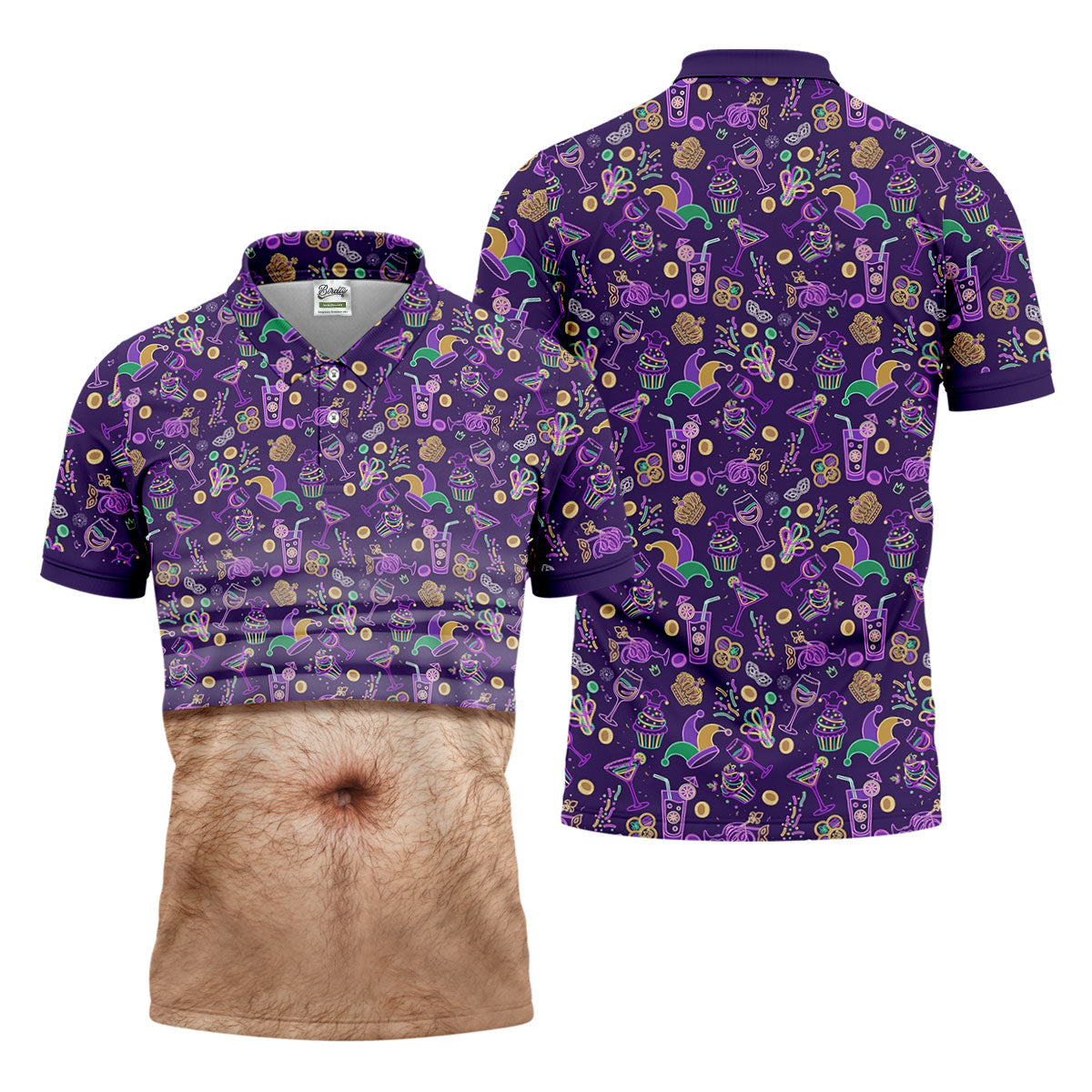 Purple Green Gold Mardi Gras Food Funny Tummy Golf Shirts For Men, Men's Funny Golf Shirts, Polo ShirtFor Men