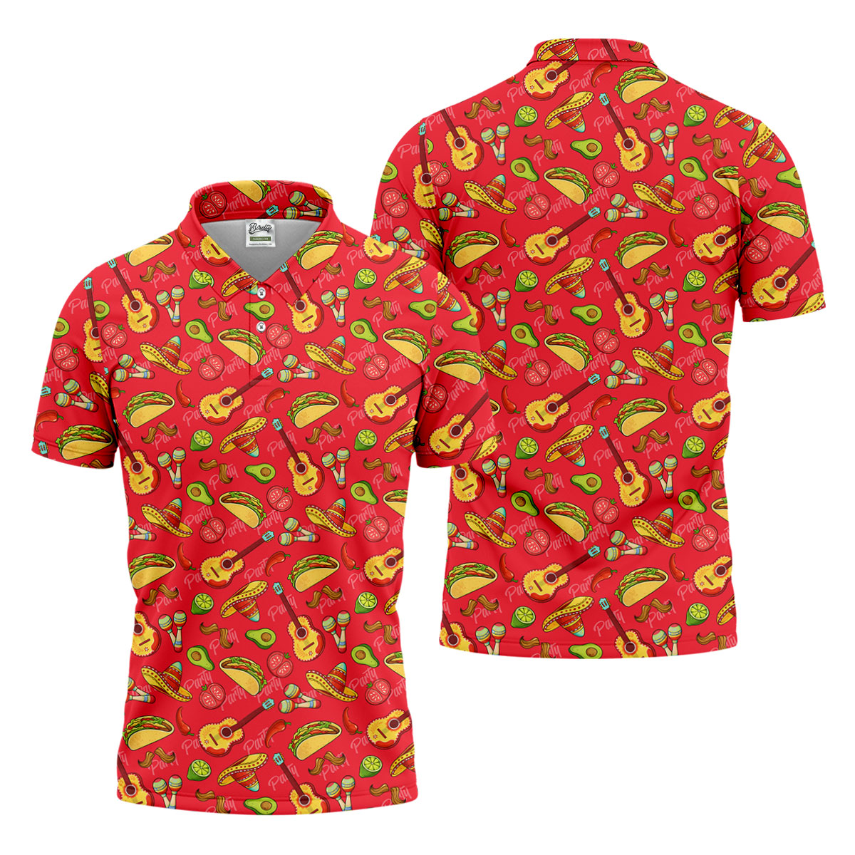 Mexican Party Seamless Pattern Red Golf Tops For Men, Cinco De Mayo Celebration Golf Shirts For Men