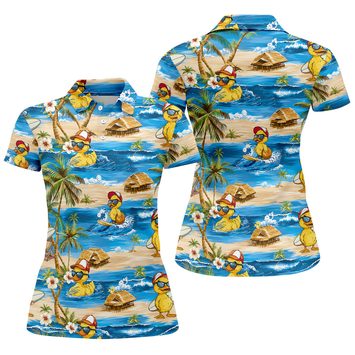 Funny Duck Hawaiian Golf Shirt, Summer Ocean Women's Golf Tops, Ladies Golf Shirts