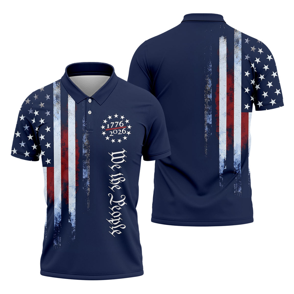We The People 250 Years Navy Vintage Golf Shirt, Patriotic 4th Of July Golf Shirts For Men