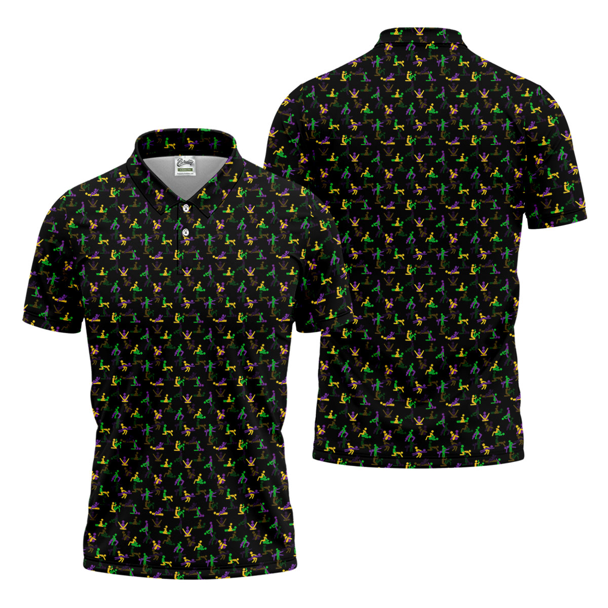 Naughty Position Stick Figure Couple Mardi Gras Black Golf Shirt, Polo ShirtFor Men, Golf Shirts For Men