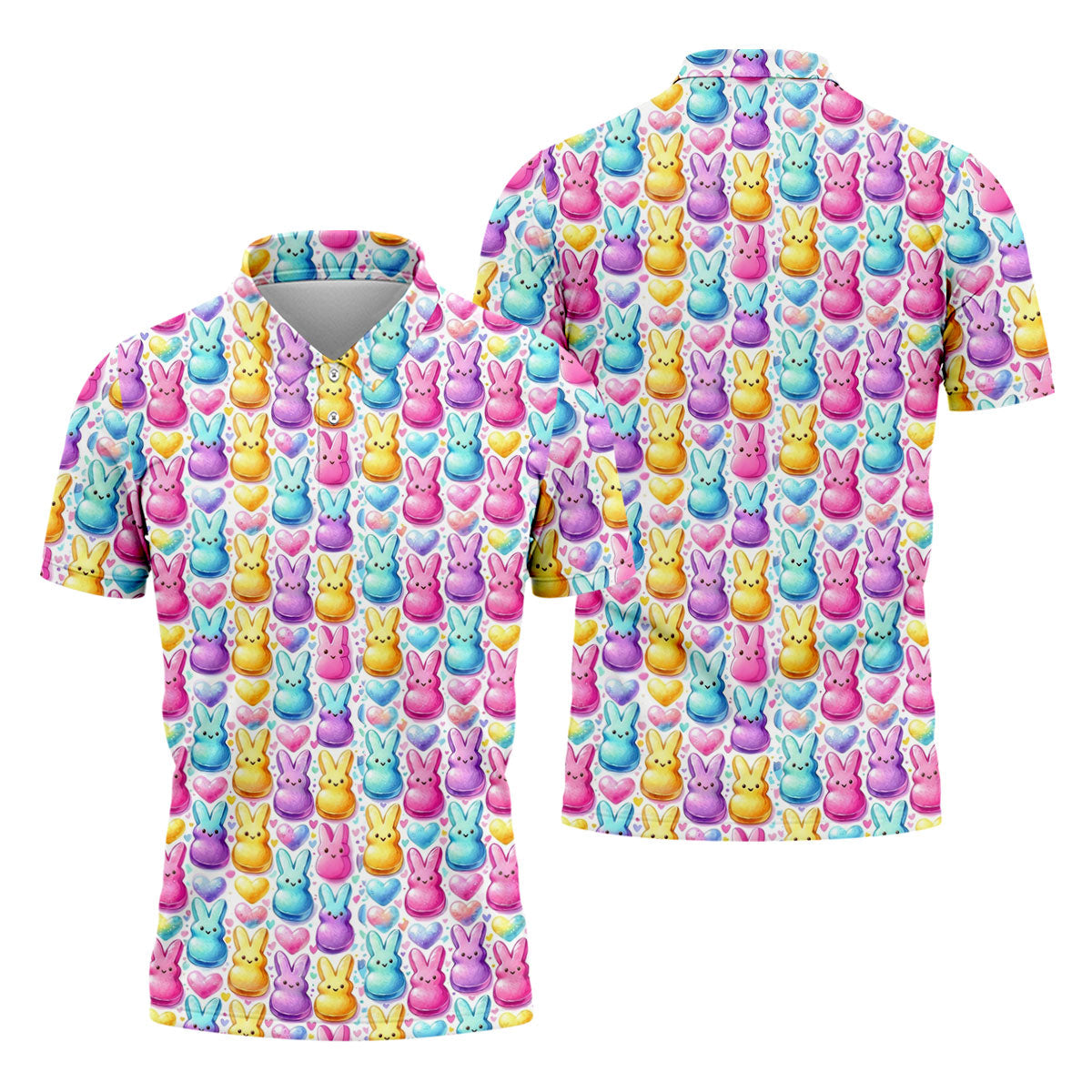 Easter Bunny Jelly Effect Seamless Pattern Golf Shirts For Men, Men's Funny Golf Shirts, Polo ShirtFor Men