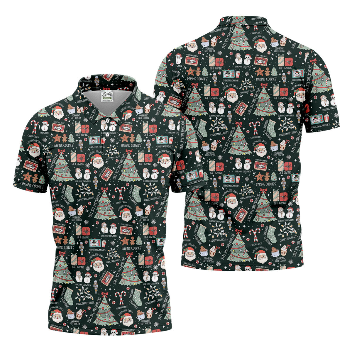 Cute Santa Claus Gift Green Men's Golf Polo Shirttmas Golf Shirt, Polo Shirt Men