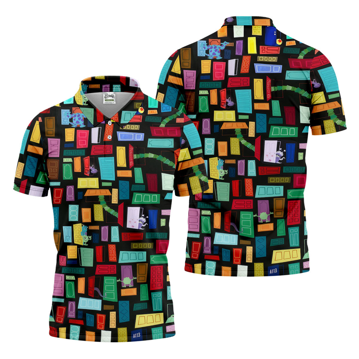 Monster Door Golf Shirt, Colorful Animated Monster World Pattern, Golf Shirt For Men