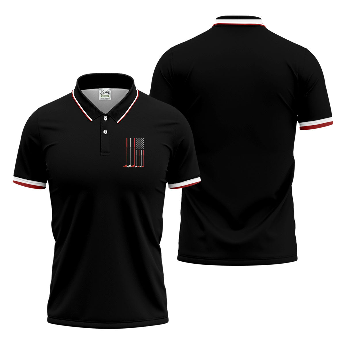 Golf Clubs America Flag Logo 250th Anniversary Black Golf Shirt, Patriotic Golf Shirt, Golf Shirts For Men