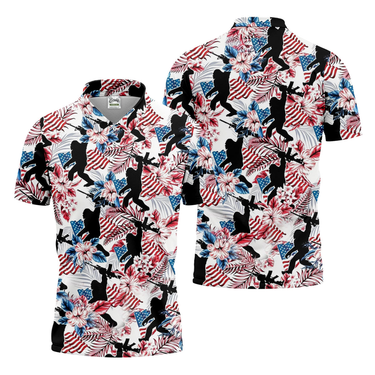 Hawaiian Bigfoot Patriotic 4th Of July American Flag Golf Shirt, 250th Anniversary Golf Shirts For Men