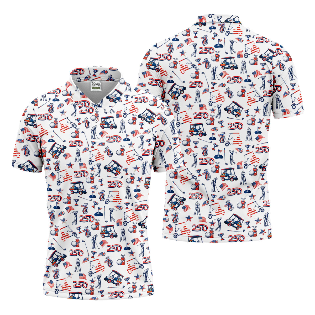 250th Anniversary US Flag Pattern Patriotic Golf Shirt, 4th Of July Golf Shirt Golf Tops For Men, Golf Shirts For Men