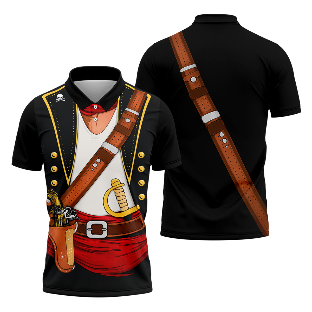 Swashbuckler Pirate Golf Shirt, Caribbean Captain Costume Pattern, Golf Shirt For Men