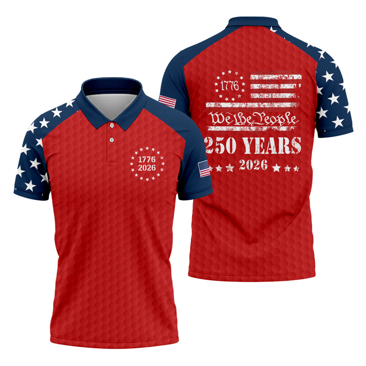 We The People 250 Years Golf Ball Pattern Golf Shirt, Patriotic 4th Of July Golf Shirts For Men