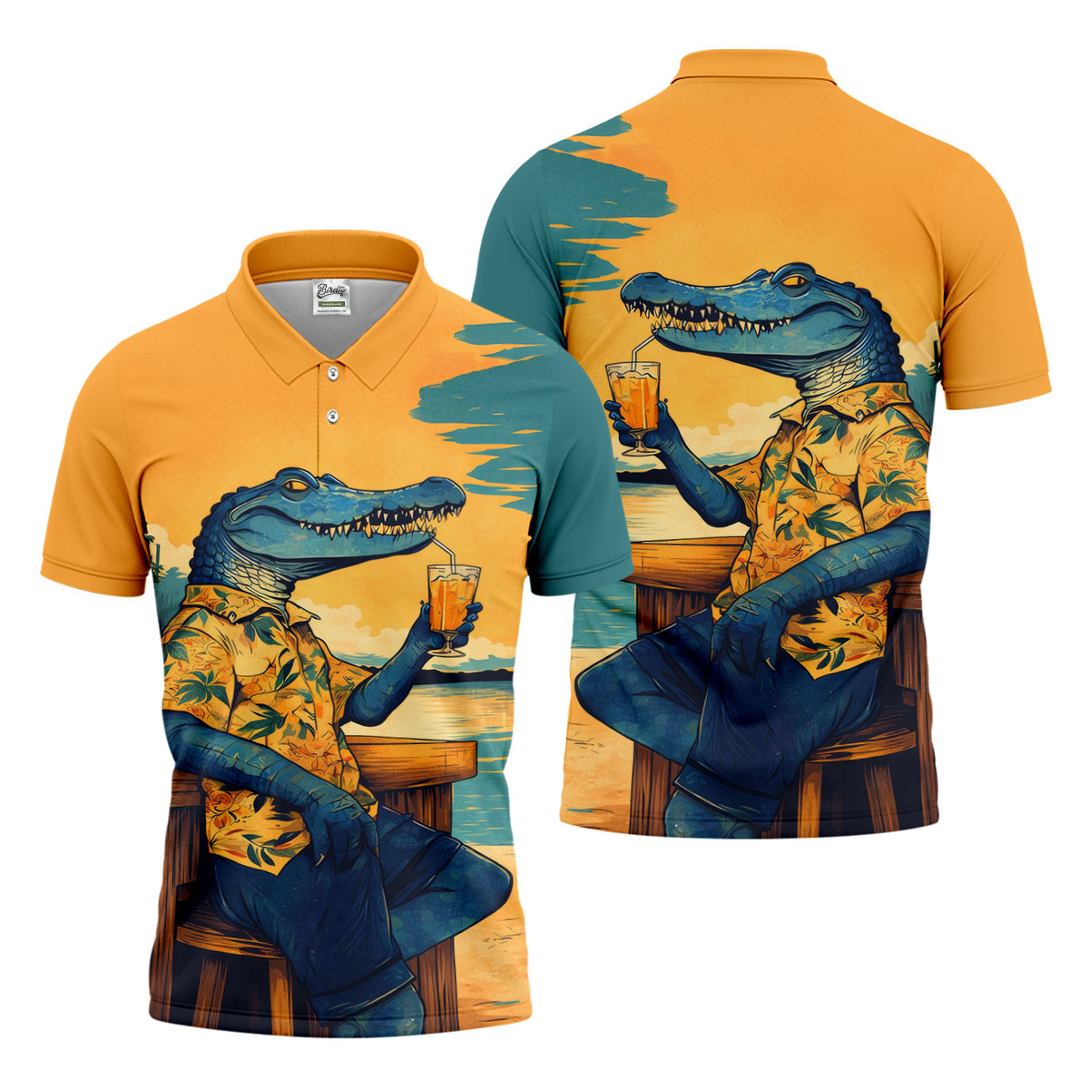 Funny Crocodile Tropical Theme Hawaiian Golf Shirt, Polo Shirt Men, Golfing Apparel