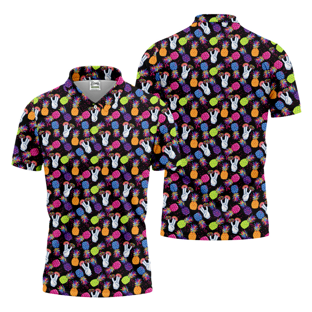 Hawaiian Pineapples Donut Finger Fun Golf Shirts For Men, Adult Humor Golf Polo, Funny Golf Shirts