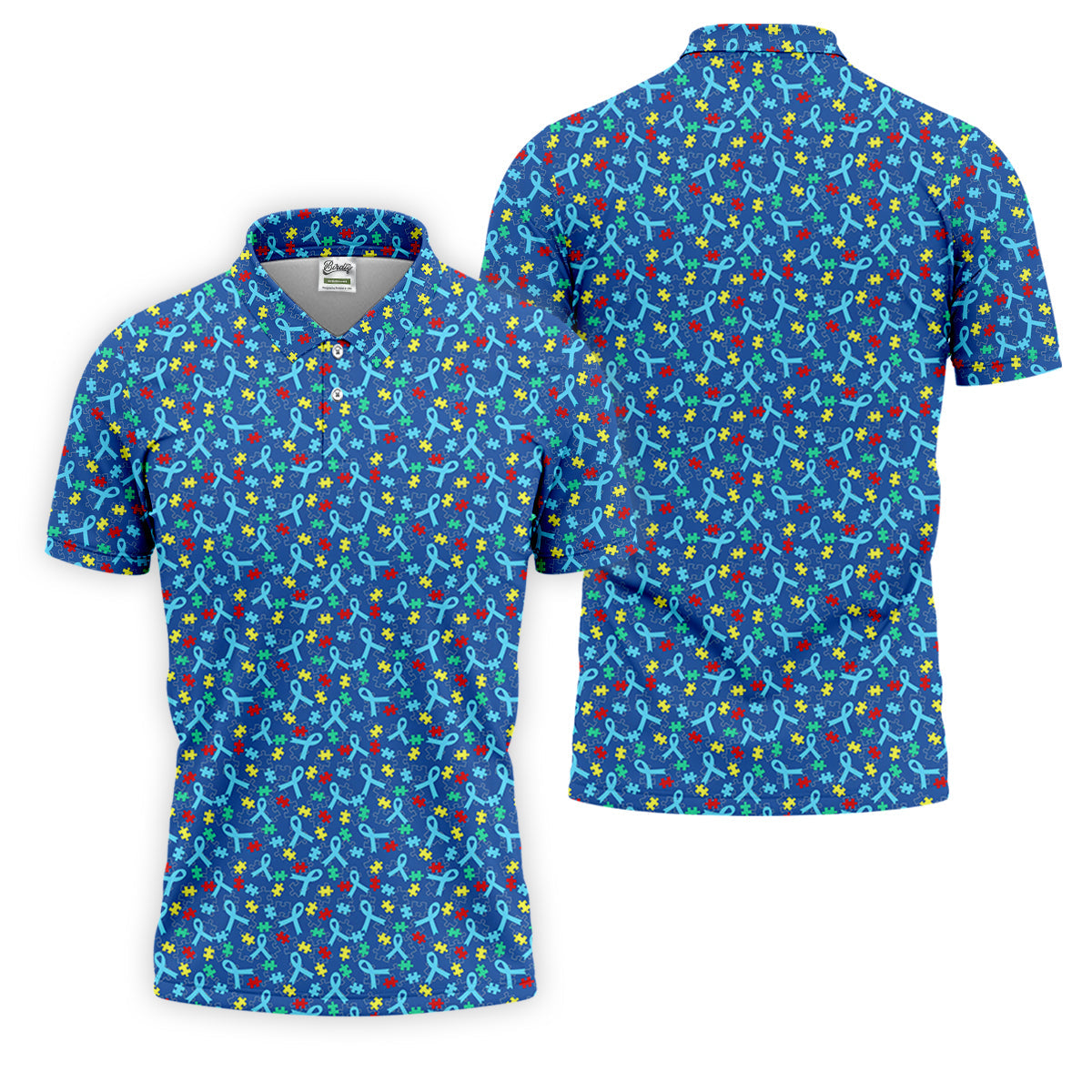 Autism Awareness Ribbon And Colorful Puzzles Blue Golf Shirt, Golf Shirts For Men, Polo ShirtFor Men
