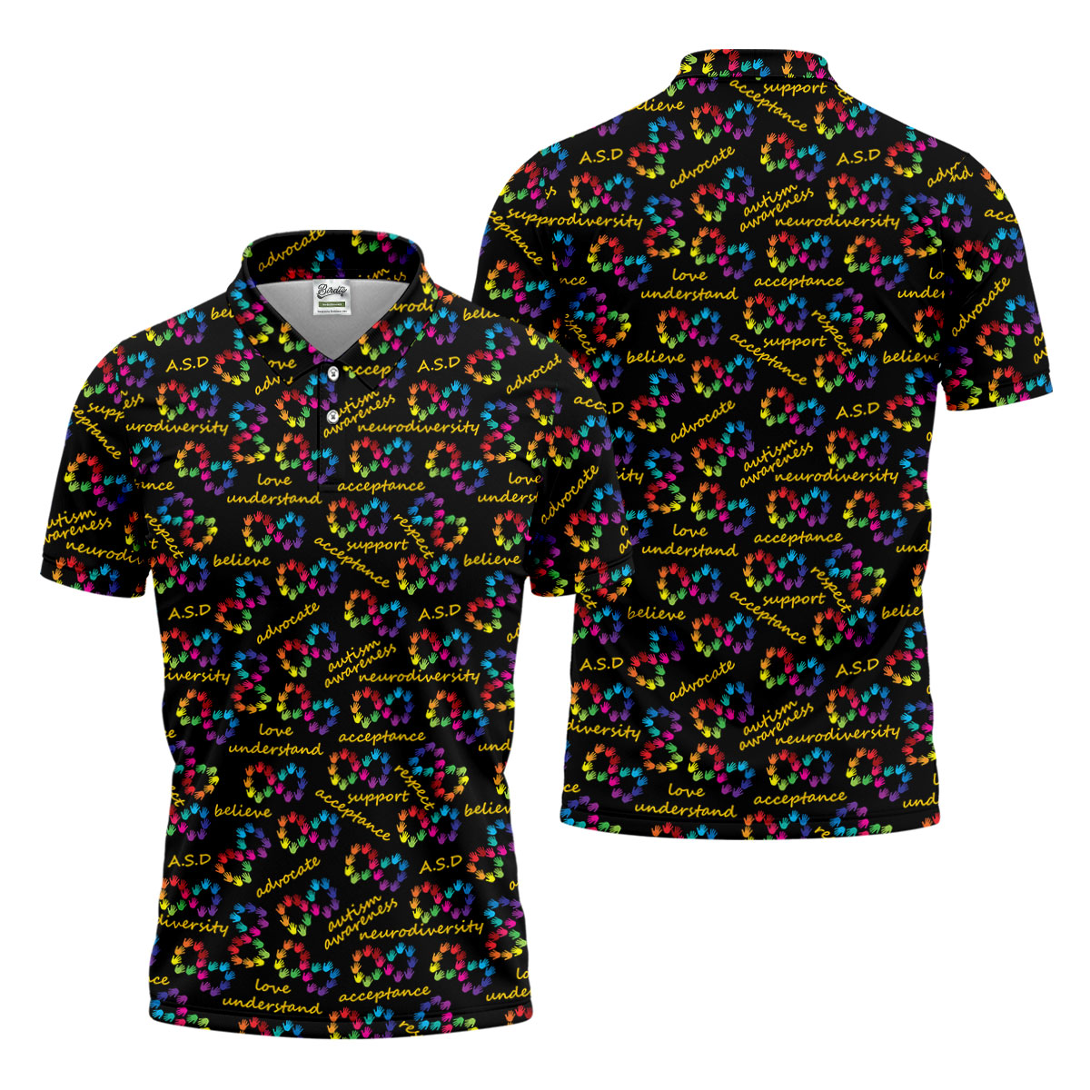 Rainbow Infinity Symbol Autism Awareness Colorful Handprint Golf Shirts For Men, Polo ShirtFor Men