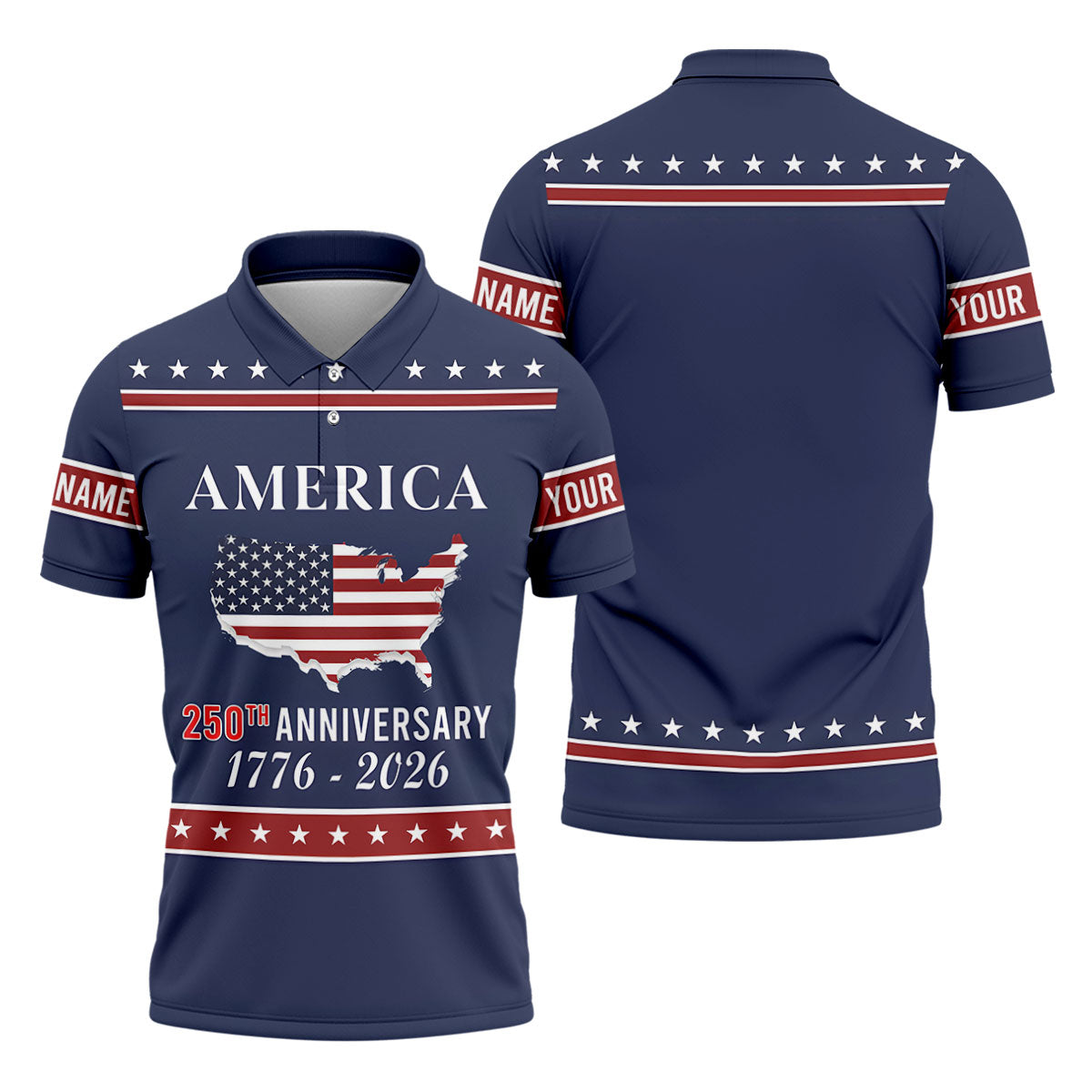 America 250th Anniversary 1776-2926 Navy Golf Shirt, 4th Of July Patriotic Golf Shirts For Men