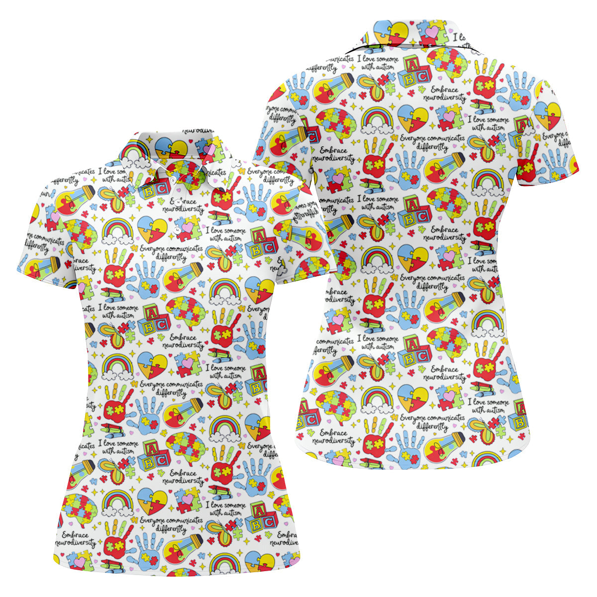 I Love Someone With Autism White Golf Shirt, Autism Awareness Color Ladies Golf Shirts, Ladies Golf Polos