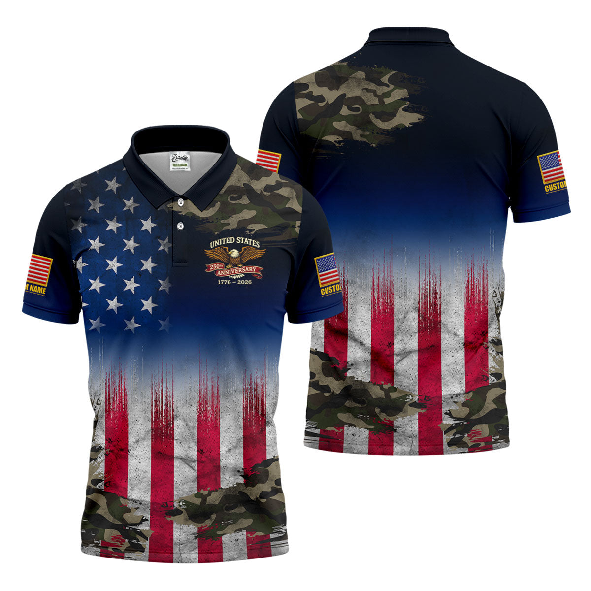 United States 250th Anniversary Camo Patriotic 4th Of July Golf Shirt, Distressed Flag Golf Shirts For Men