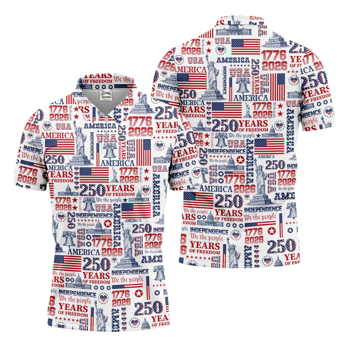 250th Anniversary USA 1776-2026 Retro Golf Shirt, Golf Tops For Men, 4th Of July Golf Shirts For Men