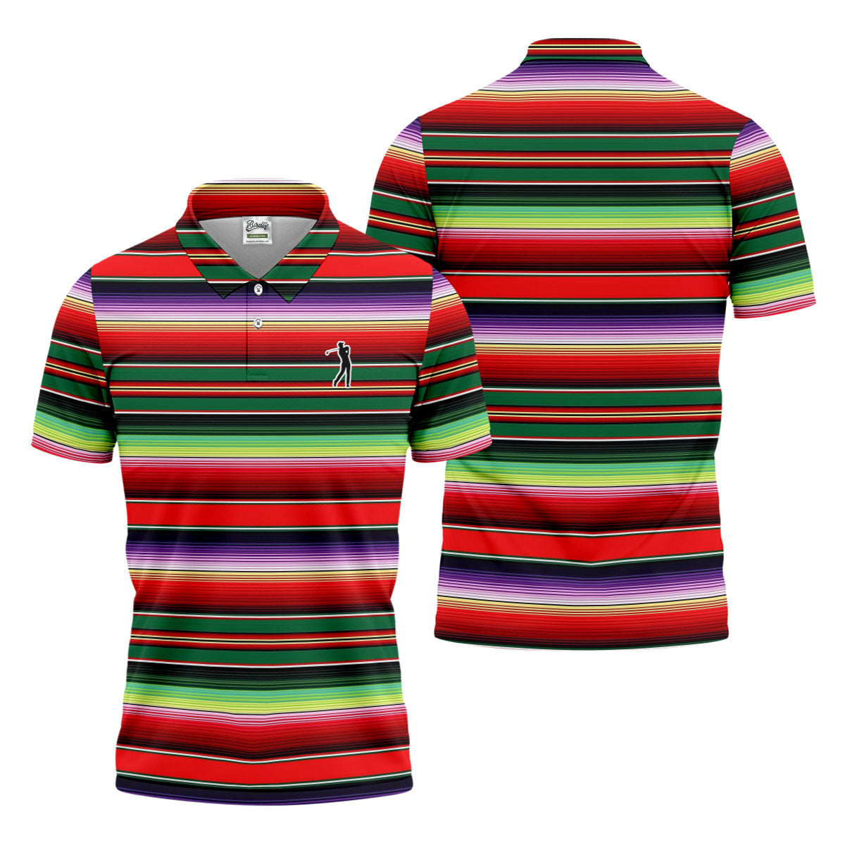 Colorful Stripes Sarape Pattern Cinco De Mayo Celebration Fiesta Themed Golf Shirts For Men