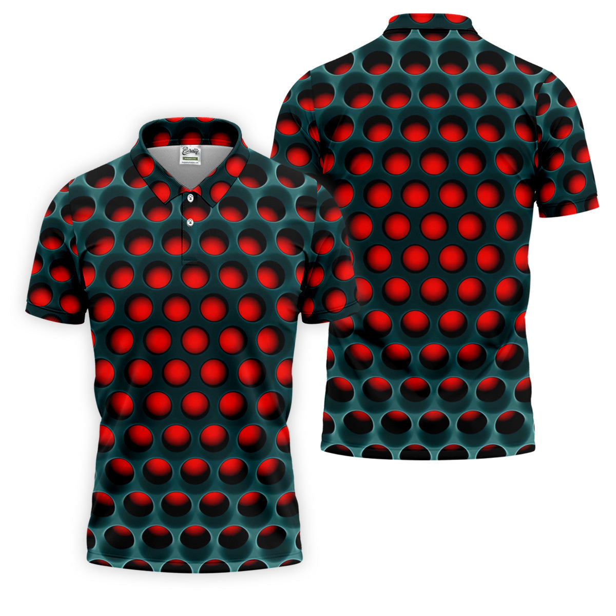 3D Effect Circular Pattern Red Golf Shirt, Cool Golf Outfit, Men's Funny Golf Shirts, Polo ShirtFor Men
