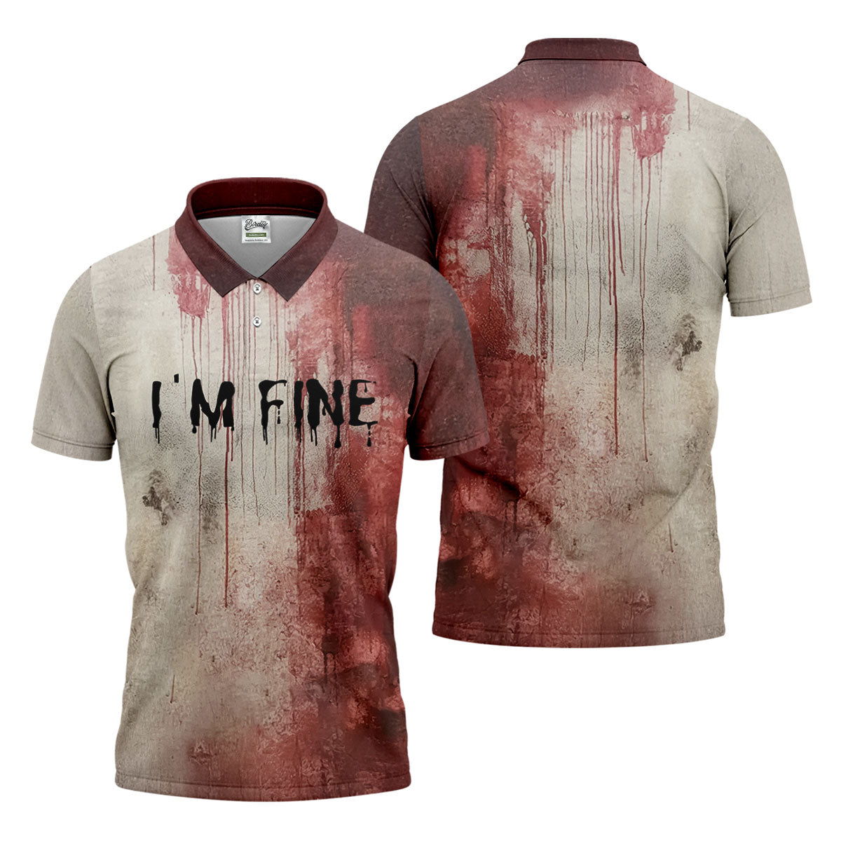 I'm Fine Halloween Blood Splatter Golf Tops For Men, Horror Blood Polo ShirtFor Men, Unique Gift For Golfer