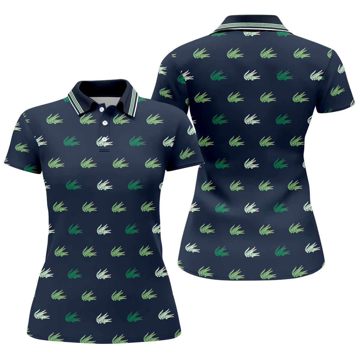 Navy Crocodile Pattern Sleeveless Golf Shirt, Women's Golf Shirt, Golf Polo For Women, Ladies Golf Shirt