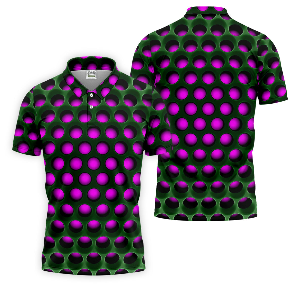 3D Effect Circular Pattern Purple Golf Shirt, Cool Golf Outfit, Men's Funny Golf Shirts, Polo Shirt Men