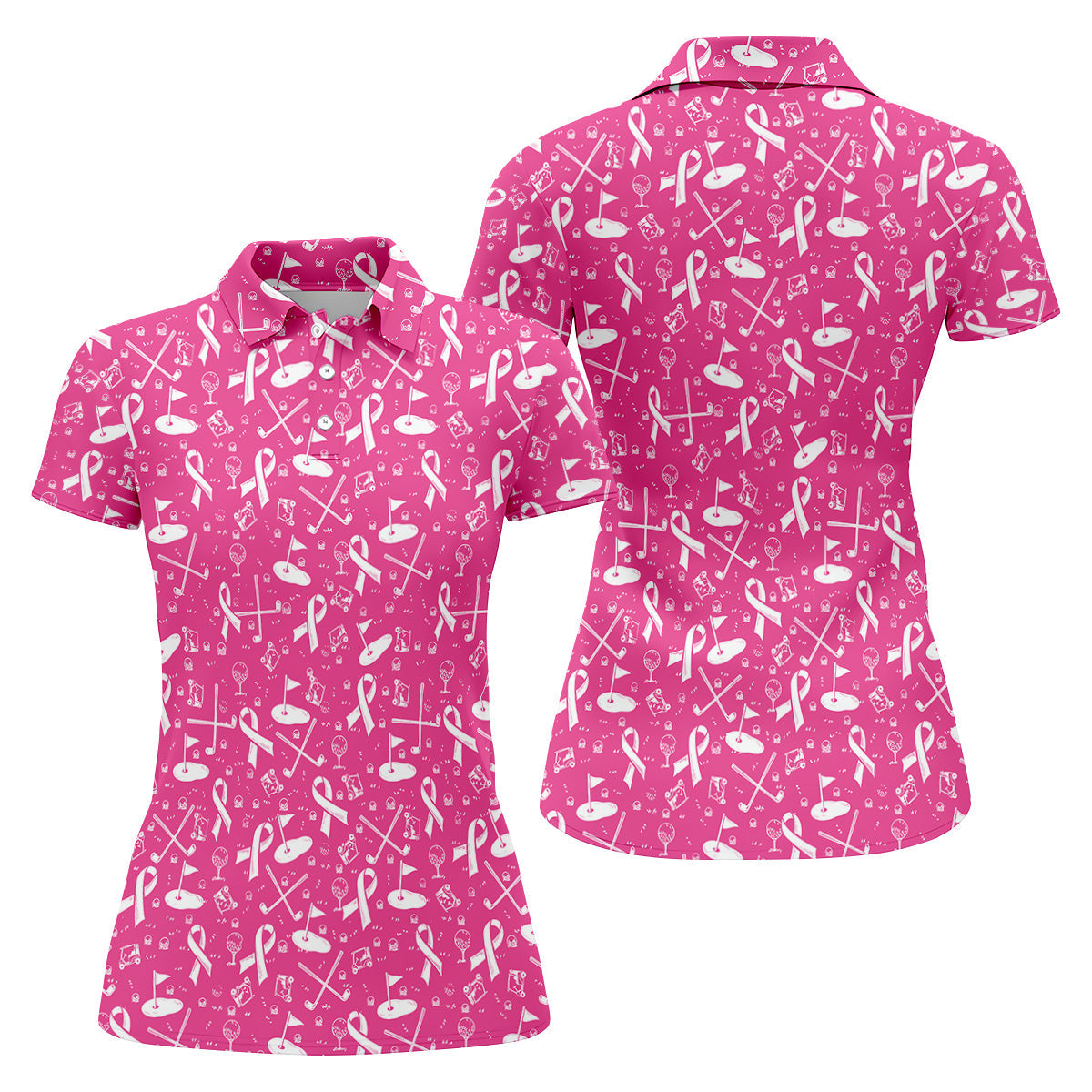 Awareness Ribbon Hot Pink Golf Shirt, Cancer Awareness Shirt, Ladies Golf Shirts, Golfing Apparel