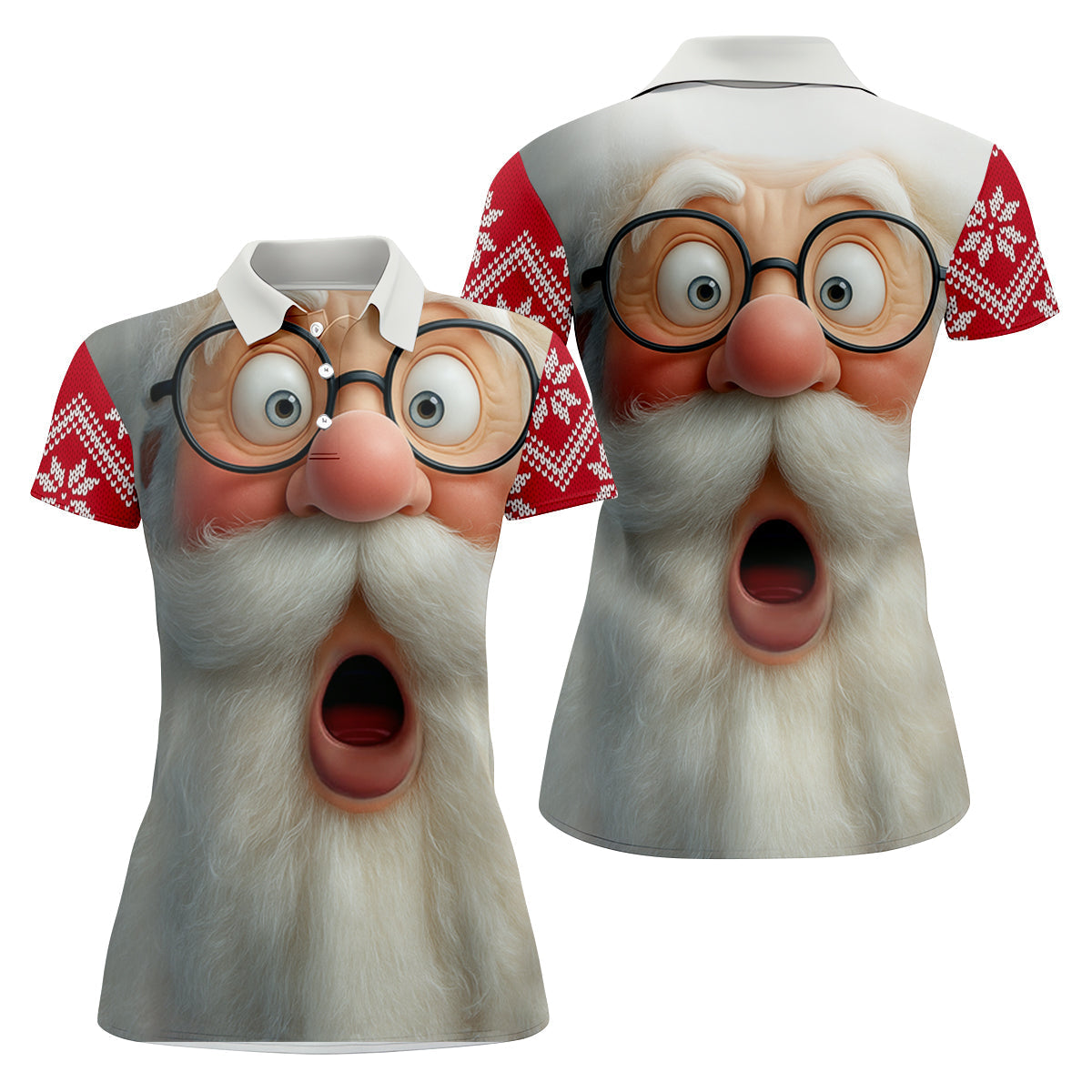 Surprised Funny Santa Claus Face Women Golf Top, Christmas Golf Shirt, Ladies Golf Tops