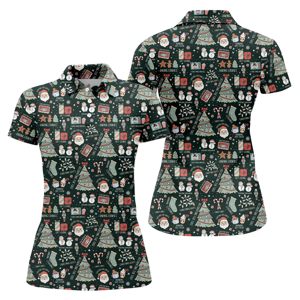 Cute Santa Claus Gift Green Women's Golf Tops, Christmas Golf Shirt, Golf Gift For Ladies