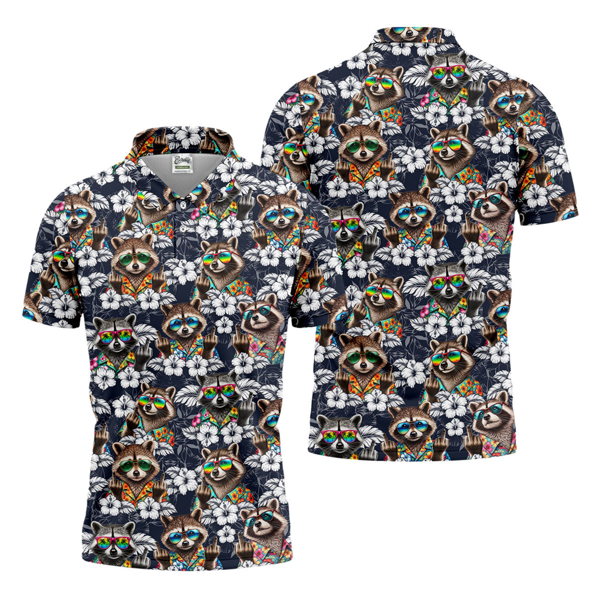 Cool Raccoon Sunglasses Tropical Golf Shirt, Funny Golf Shirt, Men's Golf Shirt, Polo Shirts For Men