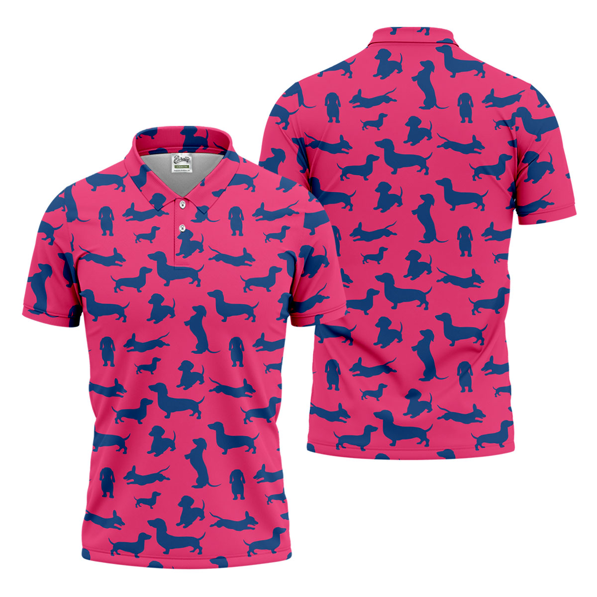 Funny Dachshund Pink And Navy Cute Golf Shirt, Men's Funny Golf Shirts, Golf Shirts For Men