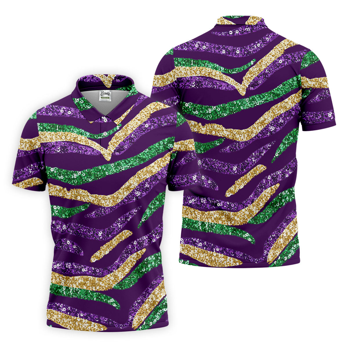 Purple Green Gold Sequin Pattern Purple Golf Shirt, Mardi Gras Golf Shirt, Polo ShirtFor Men