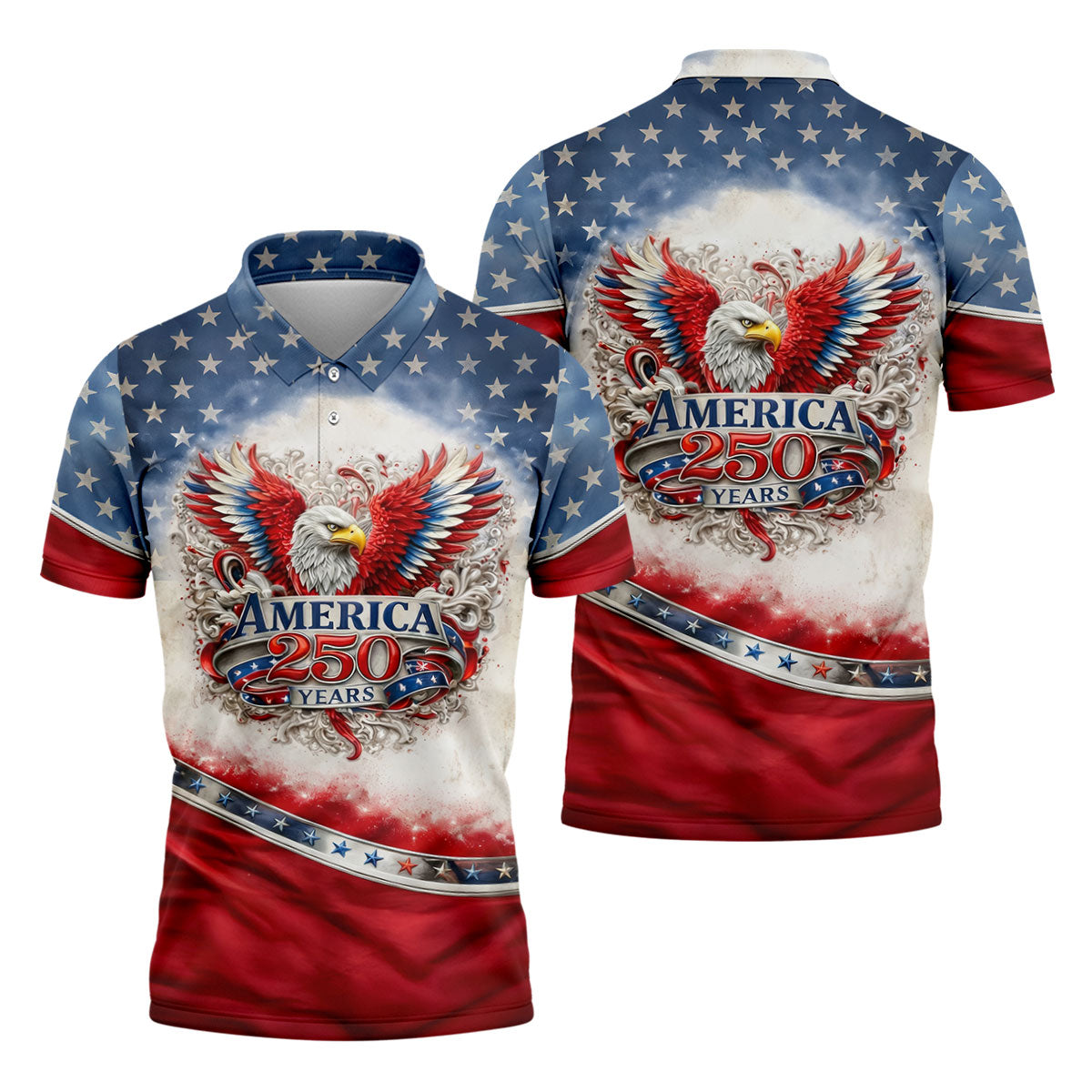 America 250 Years Red White Blue 4th Of July Golf Shirt, Patriotic Golf Shirt, Golf Shirts For Men