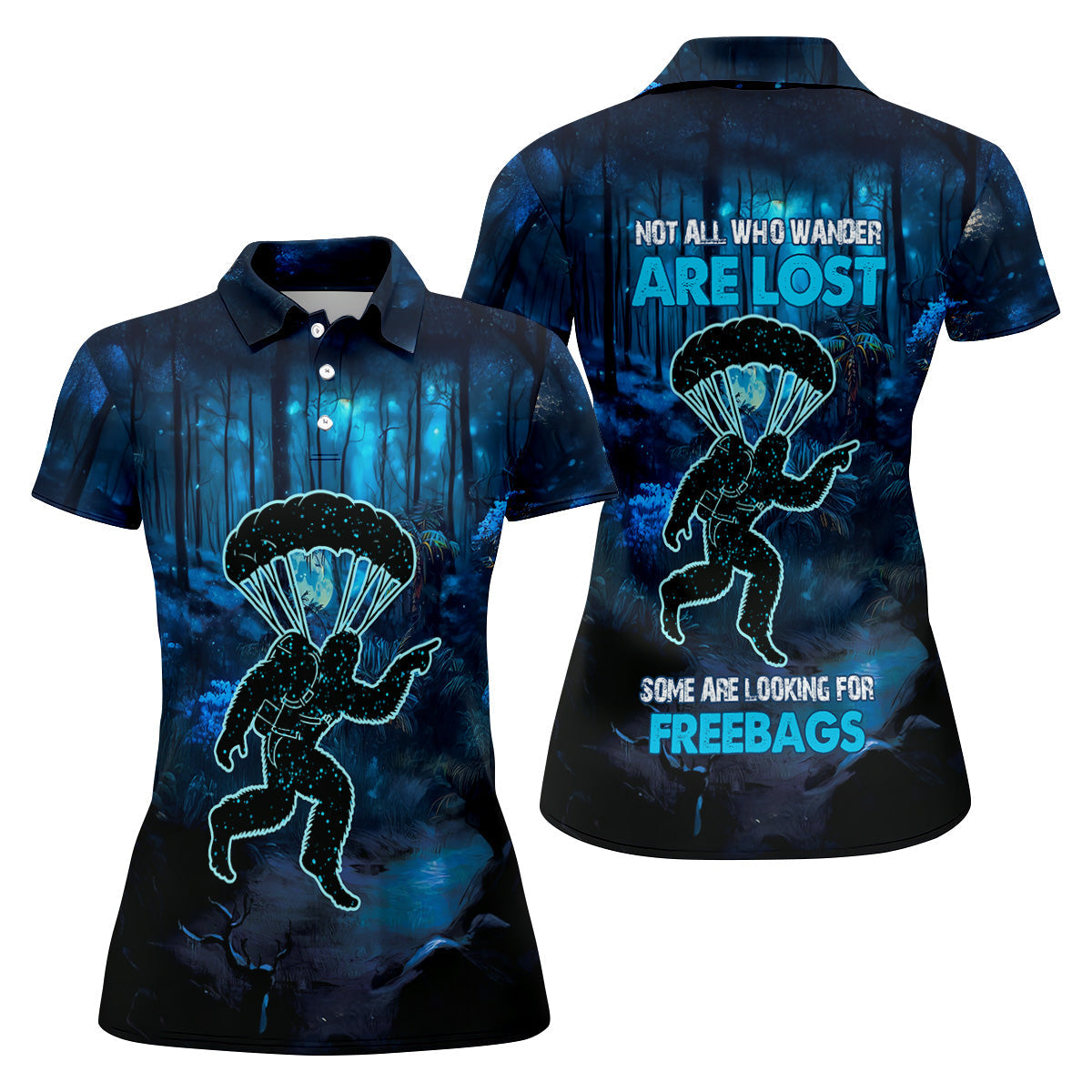 Not All Who Wander Are Lost Some Are Looking For Freebags Funny Bigfoot Skydiving Shirt, Women Skydive Apparel