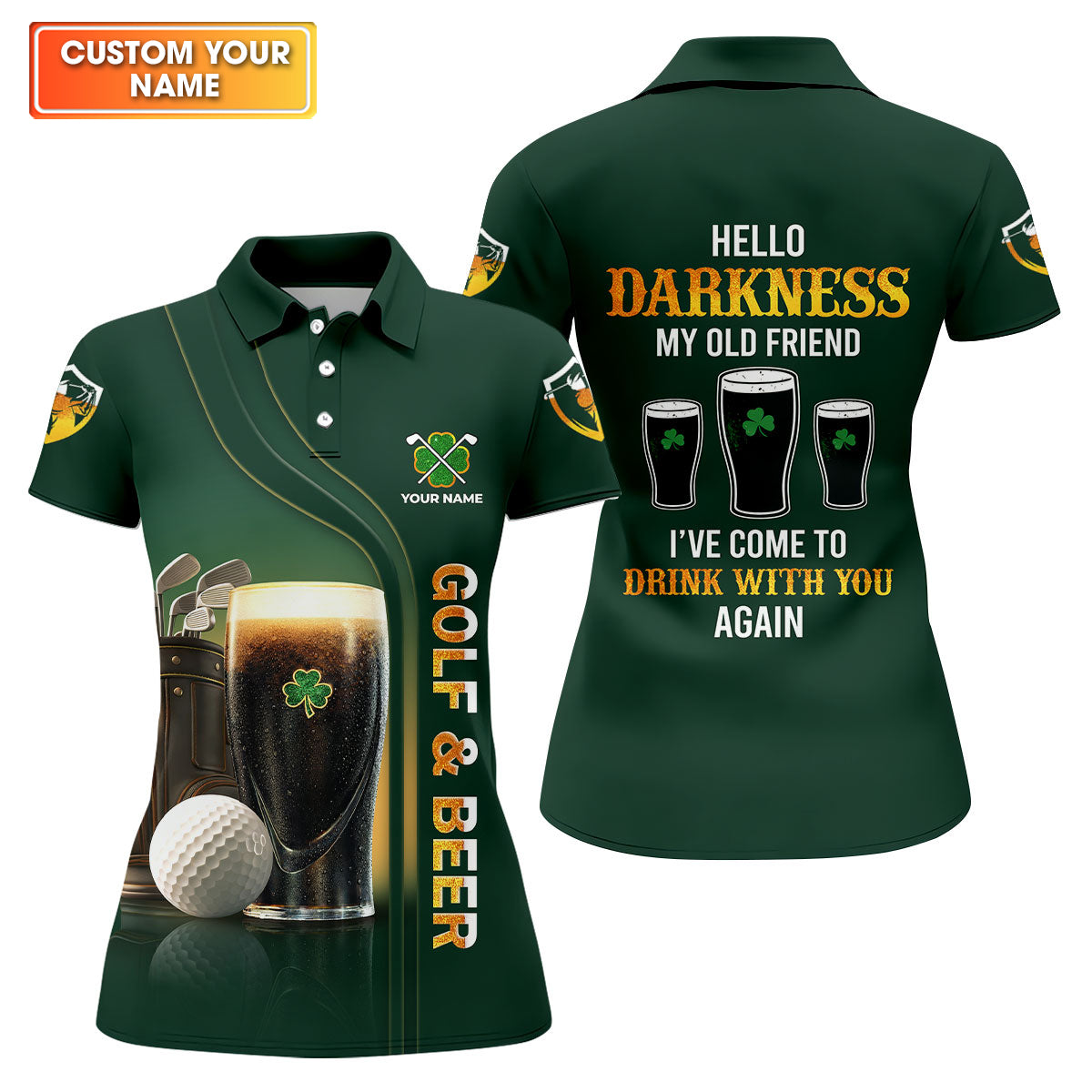 Hello Darkness My Old Friend Golf And Beer St Patrick's Day Green Women's Golf Tops, Ladies Golf Polos