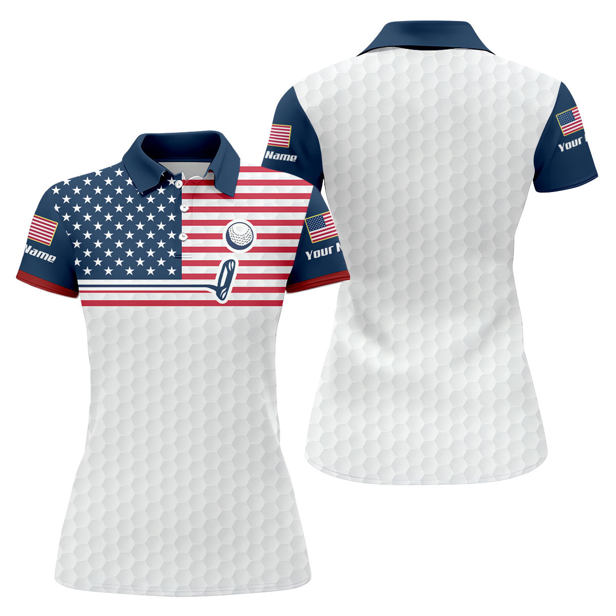 Patriot American Flag Golf Putter Golf Ball Pattern Women's Golf Tops, 250th Anniversary Patriotic Golf Shirt