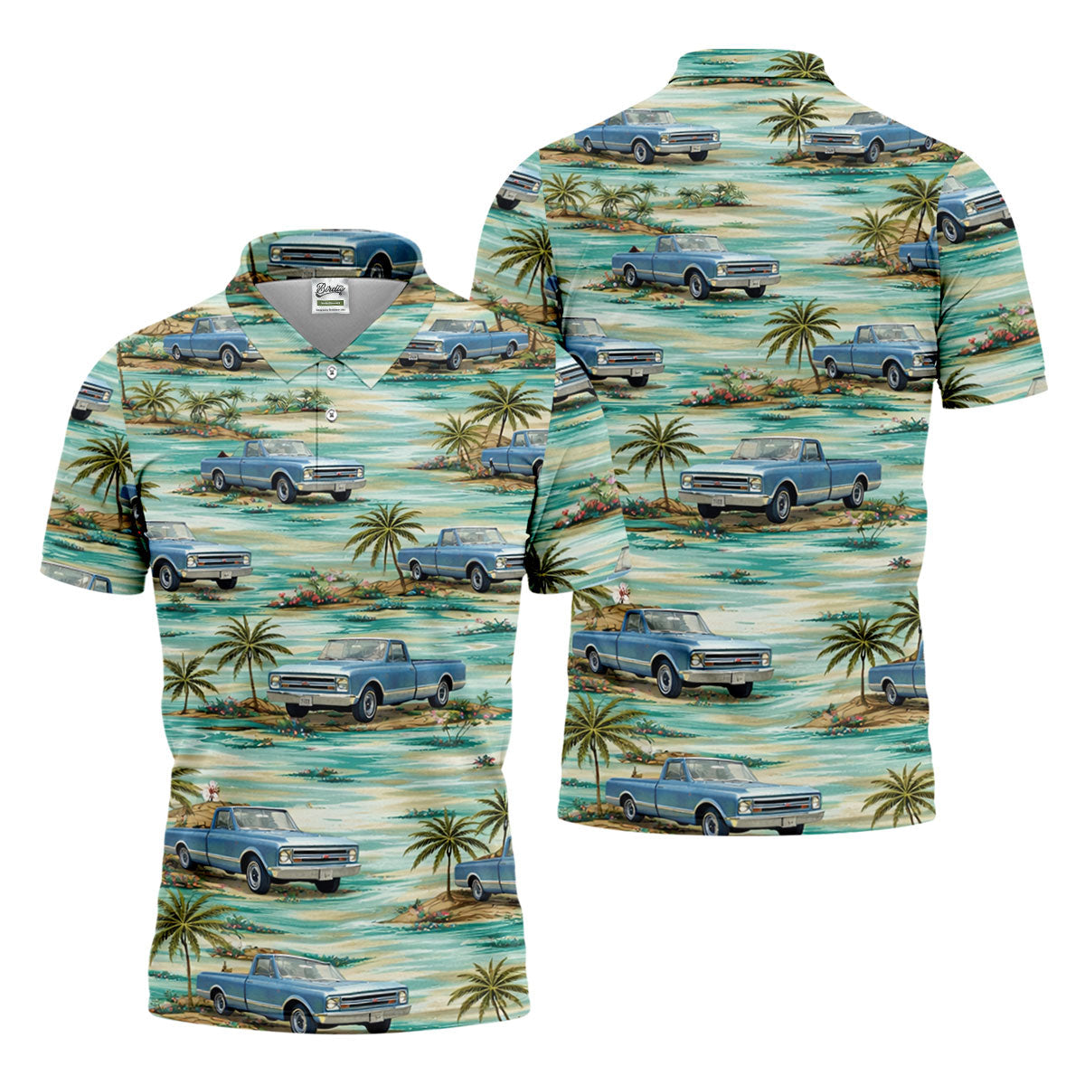 Personalized Truck Golf Shirt, Custom Vehicle Tropical Pattern, Golf Shirt For Men