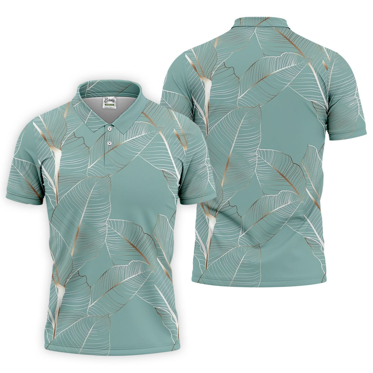 Tropical Leaves Blue Grey Golf Shirt, Summer Hawaiian Golf Shirt, Golf Shirts For Men