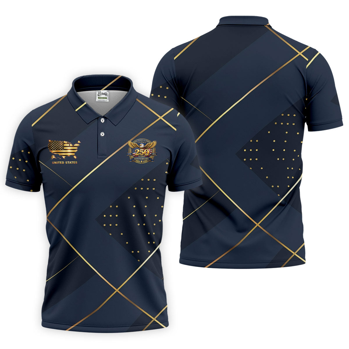 Bald Eagle 250 Years Anniversary Navy Patriotic Golf Shirt, 4th Of July Golf Shirts For Men