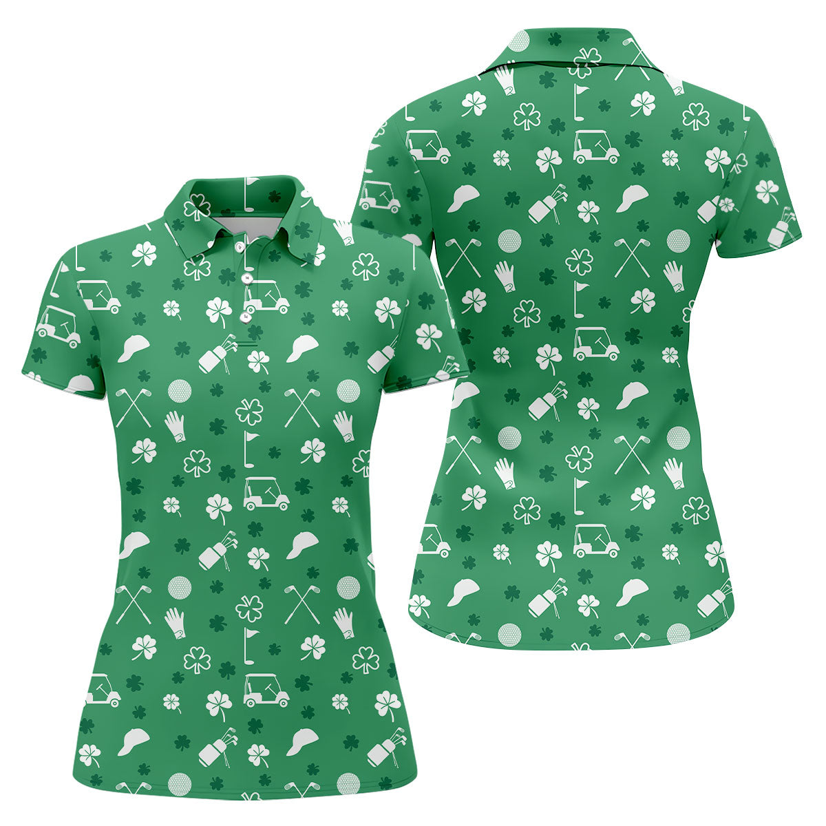 Golf Items Seamless Pattern St. Patrick’s Day Shamrock Golf Shirt, Women's Golf Tops, Ladies Golf Polos