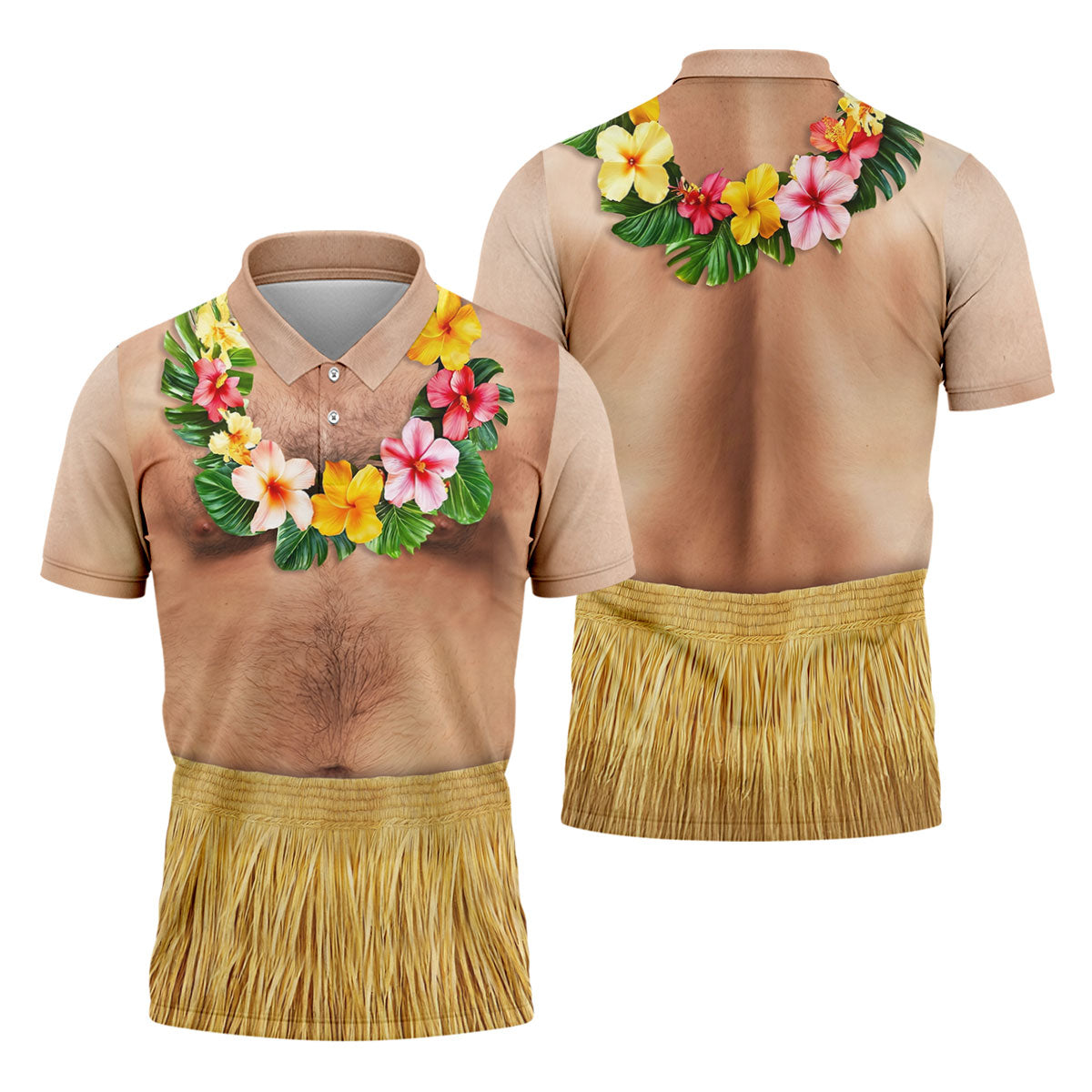 Floral Lei Tropical Theme Party Men's Funny Golf Shirts, Hawaiian Golf Shirt, Polo Shirtor Men